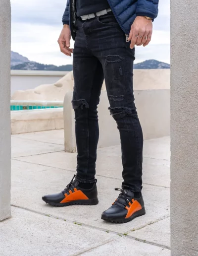 Chaussures en cuir noir et orange Duc de France